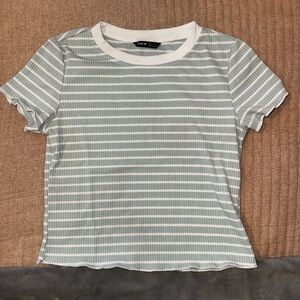 SHEIN Small Cropped Stripped Top Mint Green/White